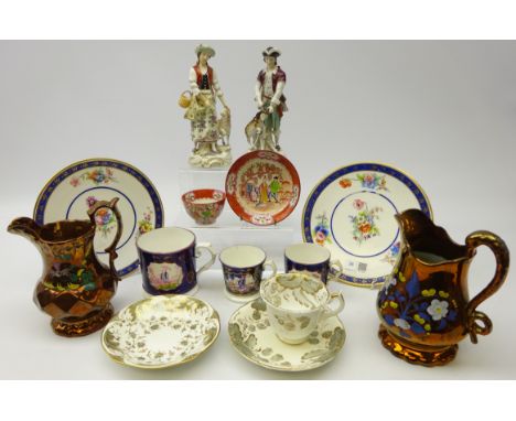 Pair of late 19th century Minton plates, pair of late 19th century Sitzendorf figures, Andrew Stevenson Cobridge tea bowl and