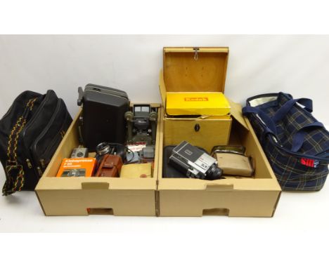 Collection of cameras, Hlina 3000, Brownie 8 movie camera, Cosina super 8 movie camera, Kodak Brownie 8 projector, Raynox dua