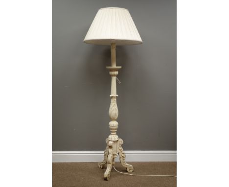 Italian style cream distressed painted standard lamp with 'Endon' shade   Condition Report   Click here for further images, c