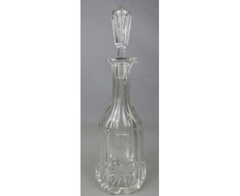 Late 19th/ early 20th century heavy cut glass decanter, etched with grapes and vines, H36cm 