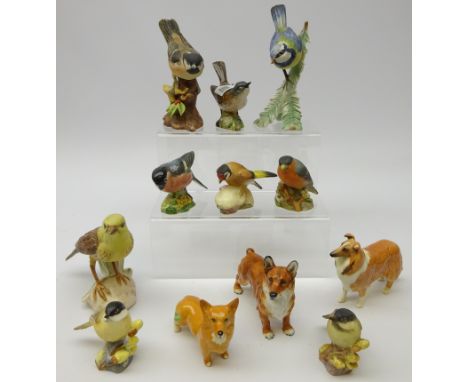 Royal Doulton Corgi, Beswick Corgi, Beswick Rough Collie, Goebel, Royal Worcester, Beswick and other porcelain bird models(12