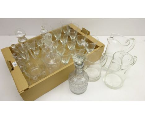 Regency period cut glass mallet shaped decanter, pair Dartington crystal bottles, drinking glass sets, decanters, hand blown 