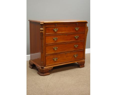 Georgian style chest, with Chippendale style carving, moulded rectangular top with canted corners, brushing slide above four 