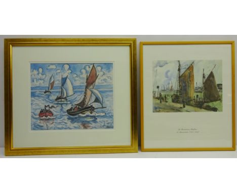 Sailing Boats off Shore, 20th century colour print after Henri De Saint Delis and 'La Brocanterie, Honfleur' 20th century col