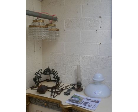Collection of light fittings to include antique rise and fall ceiling light 