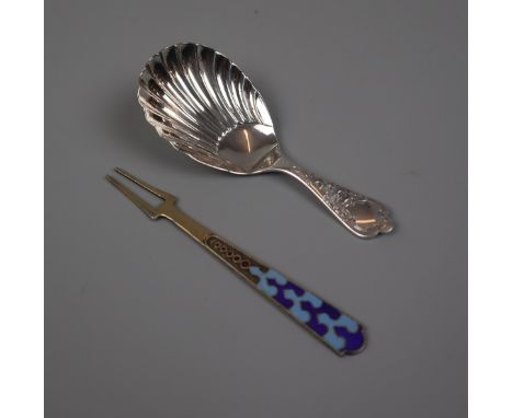 Victorian silver spoon together with a silver lemon fork 