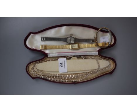 Collection of watches together with pearl necklace with silver clasp 