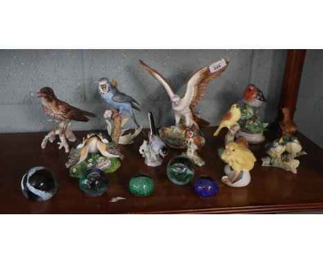 Collection of ceramic birds and paperweights to include Goebel etc 