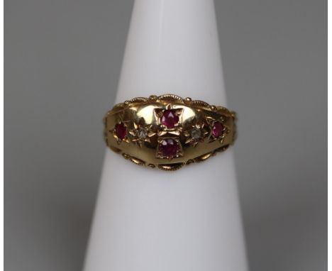 18ct diamond and ruby ring Birmingham 1912 - Size L 
