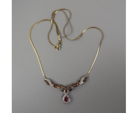 9ct gold ruby and diamond necklace 