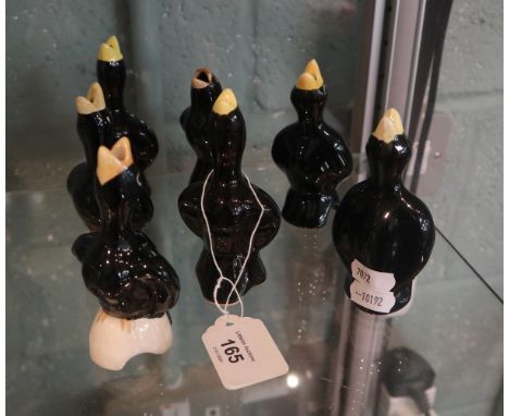 7 vintage Kitchen Craft ceramic blackbird pie funnels 