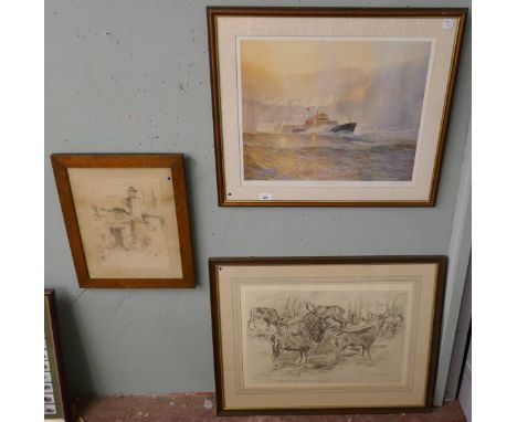 2 L/E signed prints together with an early sketch 