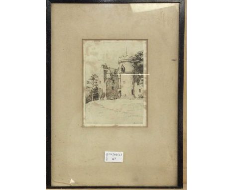 ROBERT BRYDEN (SCOTTISH 1865 - 1939), PENKILL CASTLE etching on paper, signed, titled and dated 1890 in the platemounted, fra