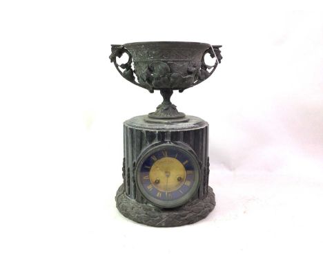 FRENCH BRONZE AND SLATE MANTEL CLOCK, LATE 19TH CENTURY with twin train eight day movement by Raingo Freres, striking on a be