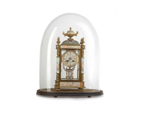 FRENCH GILT METAL AND CHAMPLEVE ENAMEL MANTEL CLOCK, LATE 19TH / EARLY 20TH CENTURY  with twin train eight day movement, the 
