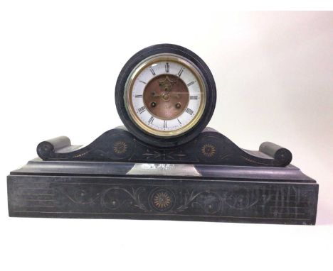 RAILWAY INTEREST - VICTORIAN SLATE PRESENTATION MANTEL CLOCK, with Roman numerals and plaque reading "Presented to Mr Robert 