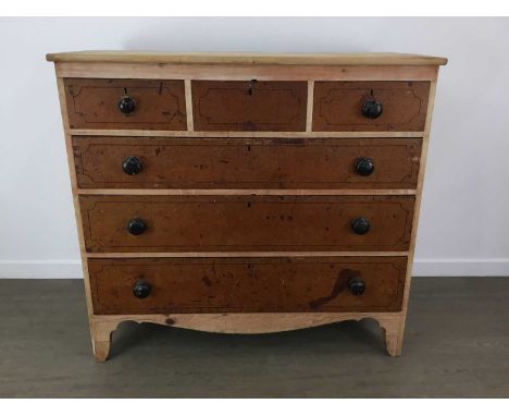 VICTORIAN PINE CHEST OF DRAWERS, MID / LATE 19TH CENTURY fitted with three short over three graduated inlaid scumble pine dra