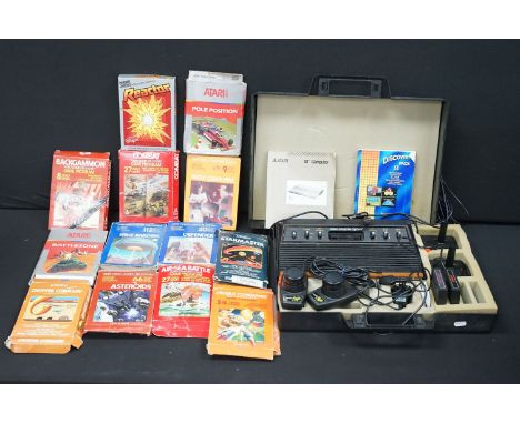 Retro Gaming - Atari Video Computer System games console, complete with 2 x joysticks, driving controller and relevant cables