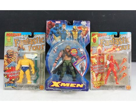 Three carded Toy Biz Marvel Super Heroes figures to include 2 x Fantastic Four (The Thing &amp; The Human Torch), and X Men S