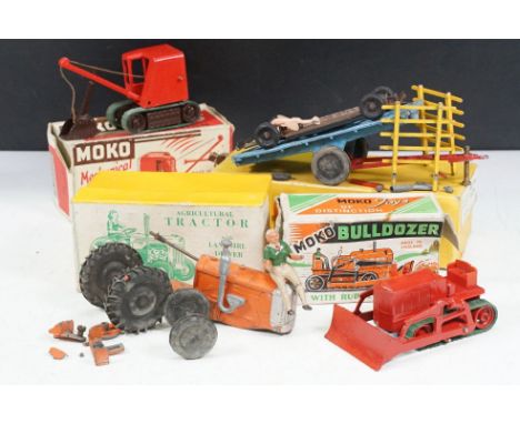 Four boxed mid 20th C play worn diecast models to include 2 x Moko (Mechanical Shovel and Bulldozer), and 2 x Crescent Toys (