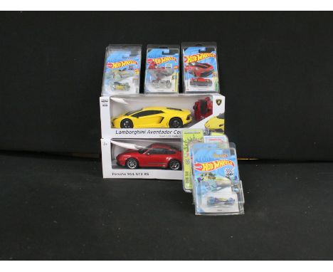 Seven carded diecast models to include 6 x Mattel Hot Wheels (Tooned Mattel Dream Mobile, Experimotors Speed Driver, HW Exoti