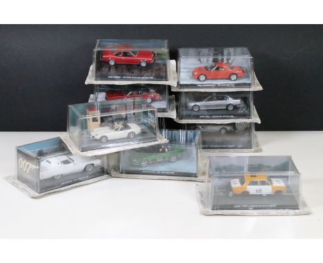 Ten boxed / cased GE Fabbri James Bond 007 diecast models to include Lada 1500 The Living Daylights, Jaguar XKR Die Another D