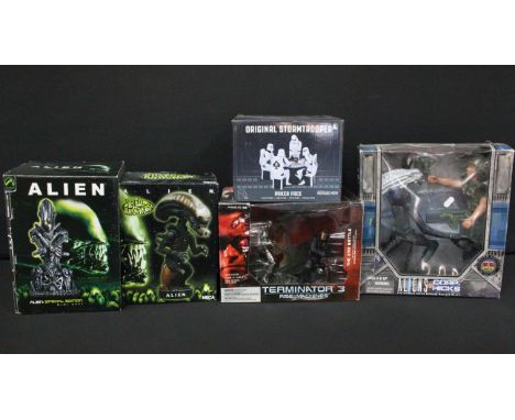 Five boxed TV / Film related sculptures to include NECA Extreme Head Knockers Alien, Palisades Alien Special Edition Mini Bus
