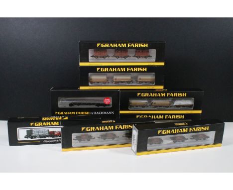 Seven boxed / cased Graham Farish N gauge rolling stock sets to include 3 x 377-935 Set of PCA Wagons Metalair grey weathered