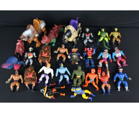 Masters of the Universe - 24 Original Mattel figures and vehicles to include Battle-Cat Adam, Grizzlor, Beast Man, Mekaneck, 
