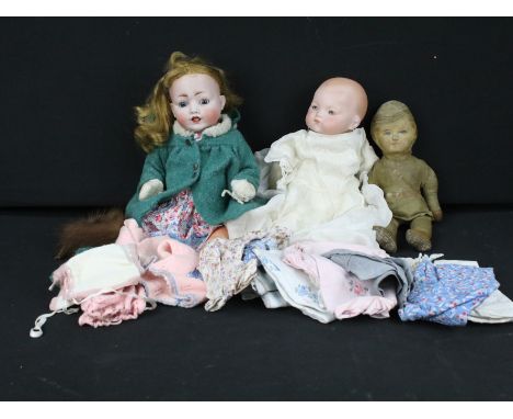 Collection of dolls to include bisque headed doll with blue sleeping eyes marked to neck 'Made In Germany 9919', German Arman