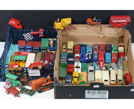 70 Mid 20th C play worn Dinky diecast models to include road and commercial examples featuring ESSO Trojan, Austin Taxi, NCB 
