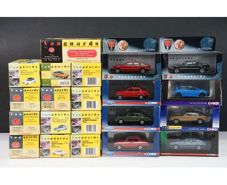 21 Boxed / cased Vanguards diecast models to include 3 x Corgi Ford, 2 x Corgi Rover MG, Special Edition BA1002 The Broadspee