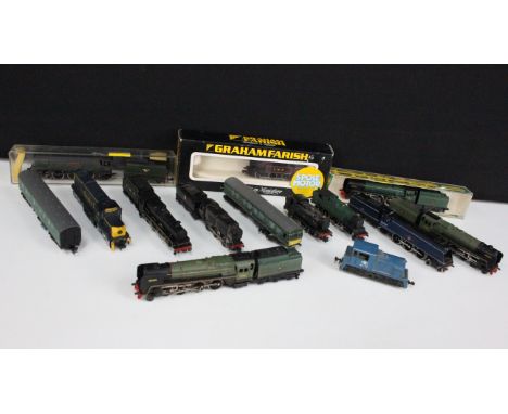 14 N gauge locomotives and engines to include 2 x Trix Britannia, Lima D2790, various Graham Farish etc
