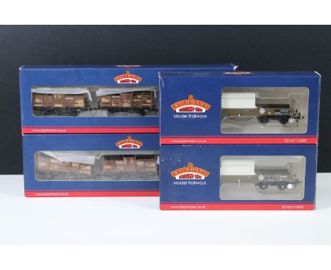 Four boxed Bachmann OO gauge items of rolling stock to include 2 x 37-715 Set of 8 Ton Cattle Wagons BR Bauxite early weather