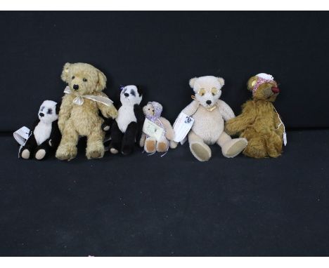 Six contemporary collector bears to include 3 x Cranmore Bears with tags (Prunella, Prof. Higgins &amp; Percy), 2 x TBO Teddy