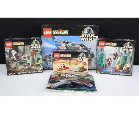 Lego - Four boxed Lego System Star Wars sets to include 7130 Snowspeeder, 7128 Speeder Bikes, 7121 Naboo Swamp and 7110 Lands