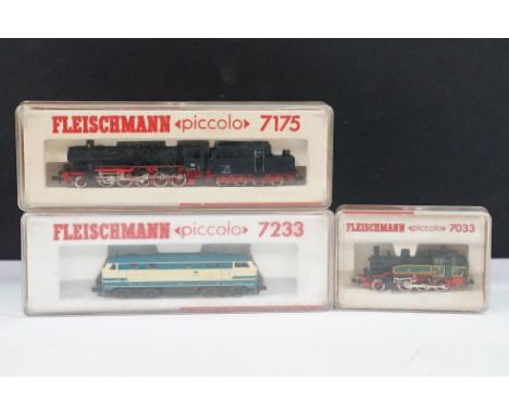 Three cased Fleischmann Piccolo N gauge locomotives to include 7033, 7233 &amp; 7175