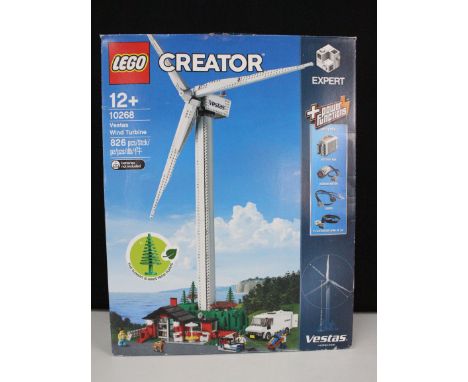 Boxed Lego Creator Expert 10268 Vestas Wind Turbine, complete with minifigures, appearing complete but unchecked for complete