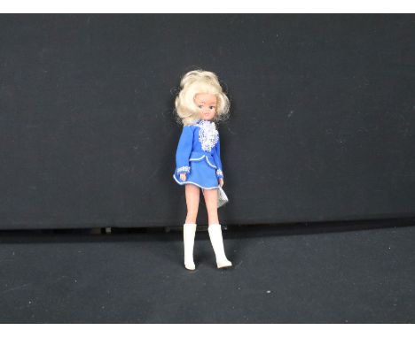 Pedigree Sindy Generation 2 fashion doll in majorette outfit, marked to neck '2 Gen 1077 033055X'