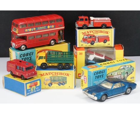 Six boxed diecast models to include Corgi Whizzwheels GP Beach Buddy in metallic blue with surf boards, 2 x Corgi (264 Oldsmo