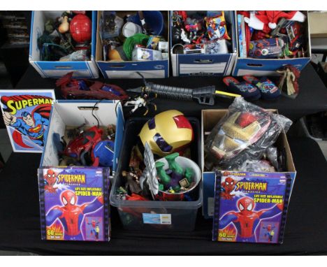 Large collection of circa 1990s onwards figures, toys and collectables to include Marvel, DC, Superman, 2 x boxed Vivid Imagi