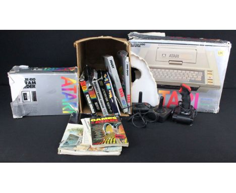 Retro Gaming - Boxed Atari 400 Computer with boxed Atari 410 Program Recorder, 8 x boxed games featuring Dig Dug, Joust, 2 x 