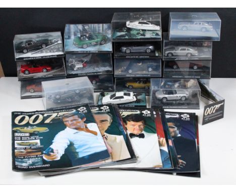 17 Cased GE Fabbri James Bond 007 Car Collection diecast models (one without case lid) along with 17 x accompanying magazines