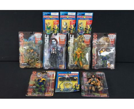 Six carded Reaction Figures Judge Dredd 2000AD Collectors Series figures to include Judge Dredd, Slaine, Judge Anderson, John