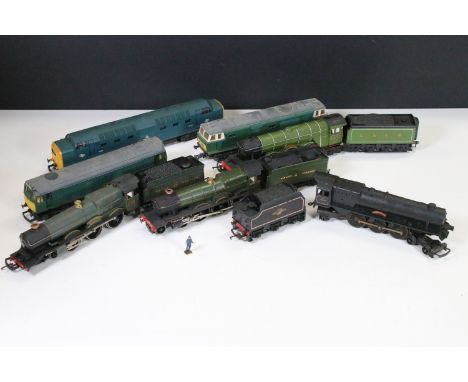 Seven OO gauge locomotives to include Hornby Kneller Hall, Hornby Flying Scotsman, Triang Princess Elizabeth (loose body), Li