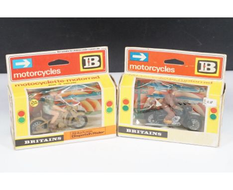 Two boxed Britains Motorcycles to include Afrika Korps Dispatch Rider and 9688 BMW 600cc Motorcycle (Wrong box), diecast ex, 