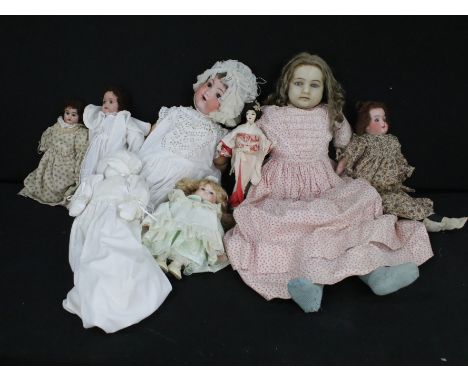 Collection of six dolls to include German Armand Marseille bisque headed doll with brown sleeping eyes (Marked to neck Armand