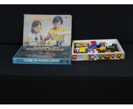 Collection of toys to include boxed Meccano No. 4 set, boxed MB Games Game Of Knowledge and 1980s Lego 232 set