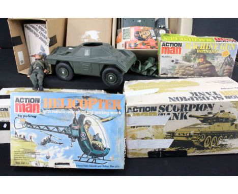 Action Man - Collection of Palitoy Action Man to include various vehicles, Action Man figures and accessories featuring boxed
