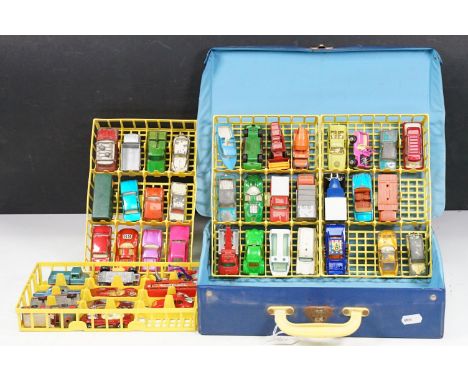 Matchbox carry case containing 45 x playworn Matchbox diecast models to include Lotus Europa, 30 Beach Buggy, 36 Hot Rod Drag